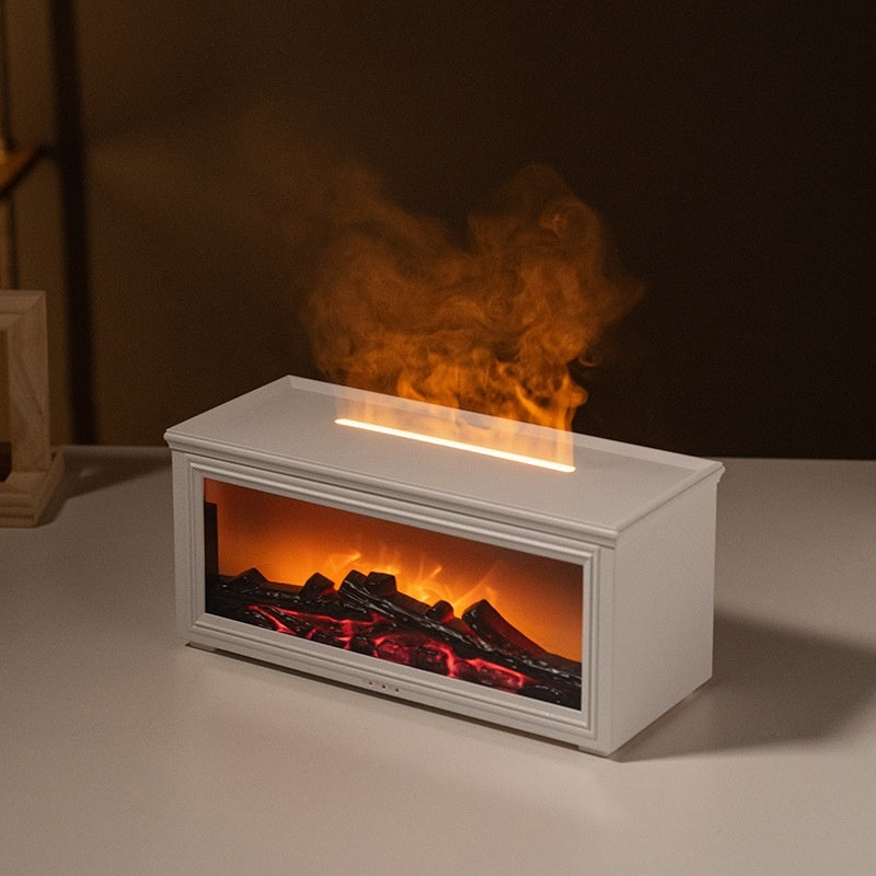 3D Simulation Fireplace Flame Aroma Diffuser – LED Flame Humidifier for Home & Desk