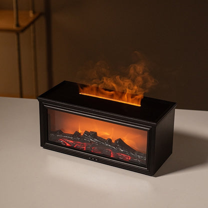 3D Simulation Fireplace Flame Aroma Diffuser – LED Flame Humidifier for Home & Desk