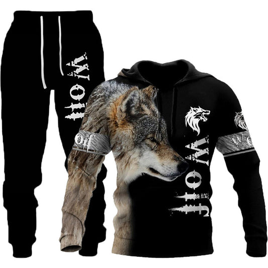 Wolf 3D Print Hoodie Set