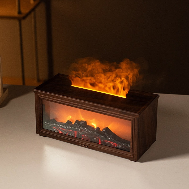 3D Simulation Fireplace Flame Aroma Diffuser – LED Flame Humidifier for Home & Desk