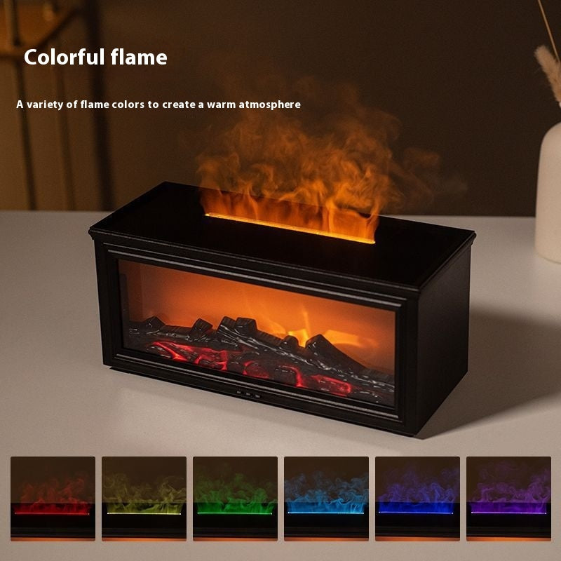 3D Simulation Fireplace Flame Aroma Diffuser – LED Flame Humidifier for Home & Desk